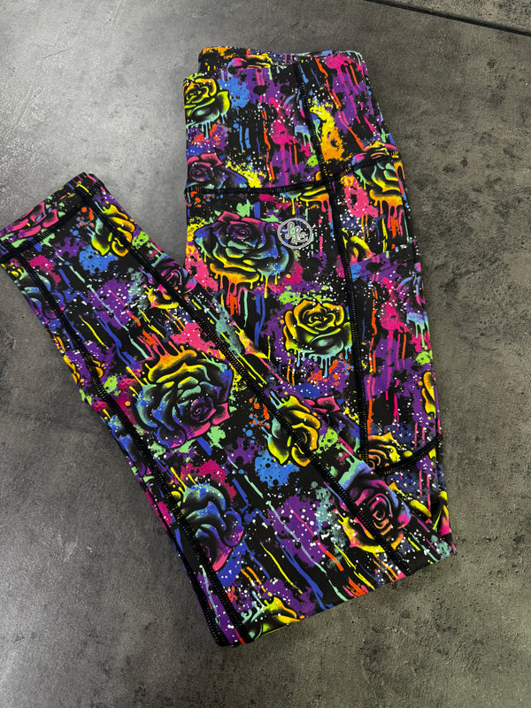 Graffiti Rose Side Pocket ACTIVE Leggings