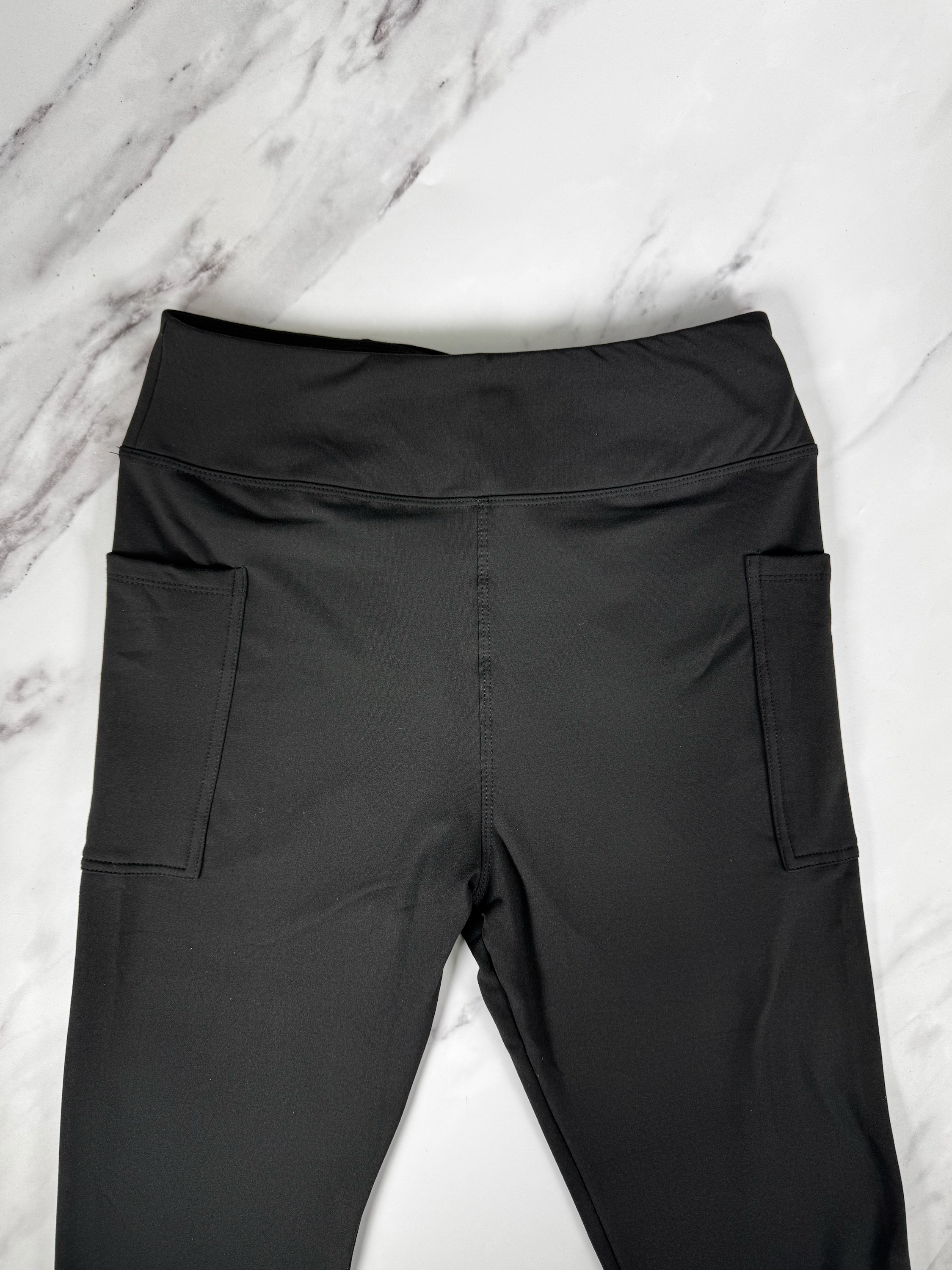 Plain Black Thermal Side Pocket Casual Style Leggings