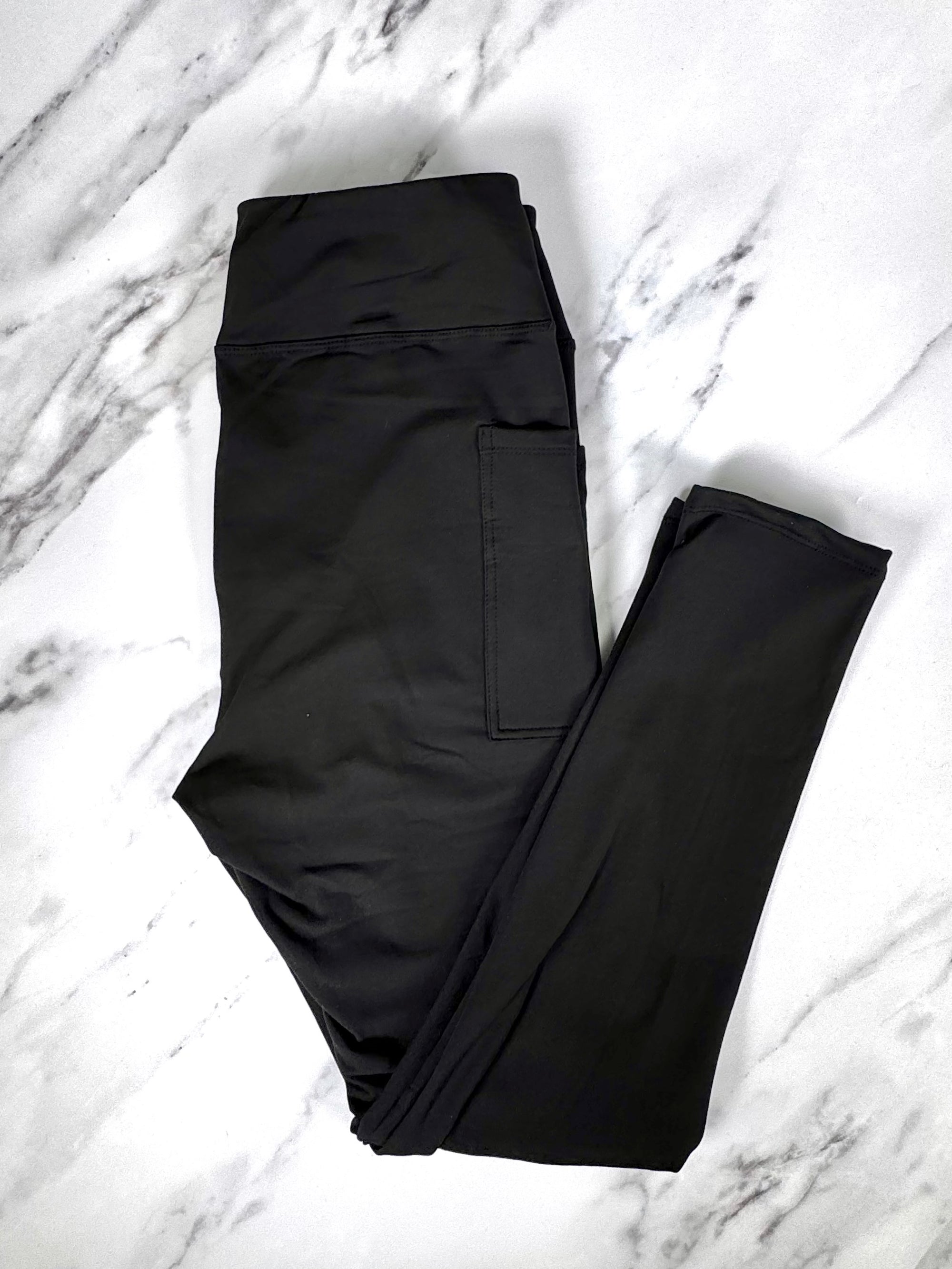 Plain Black Thermal Side Pocket Casual Style Leggings