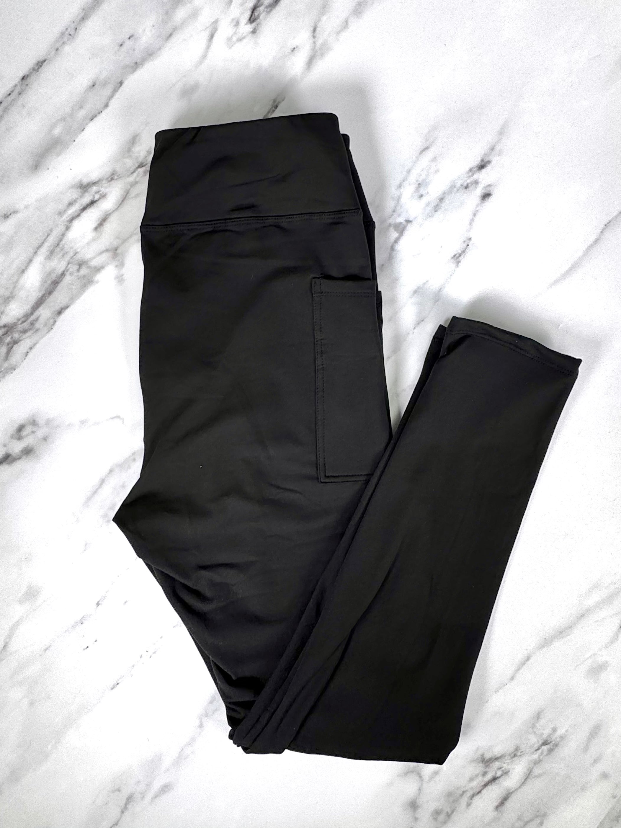 Plain Black Thermal Side Pocket Casual Style Leggings