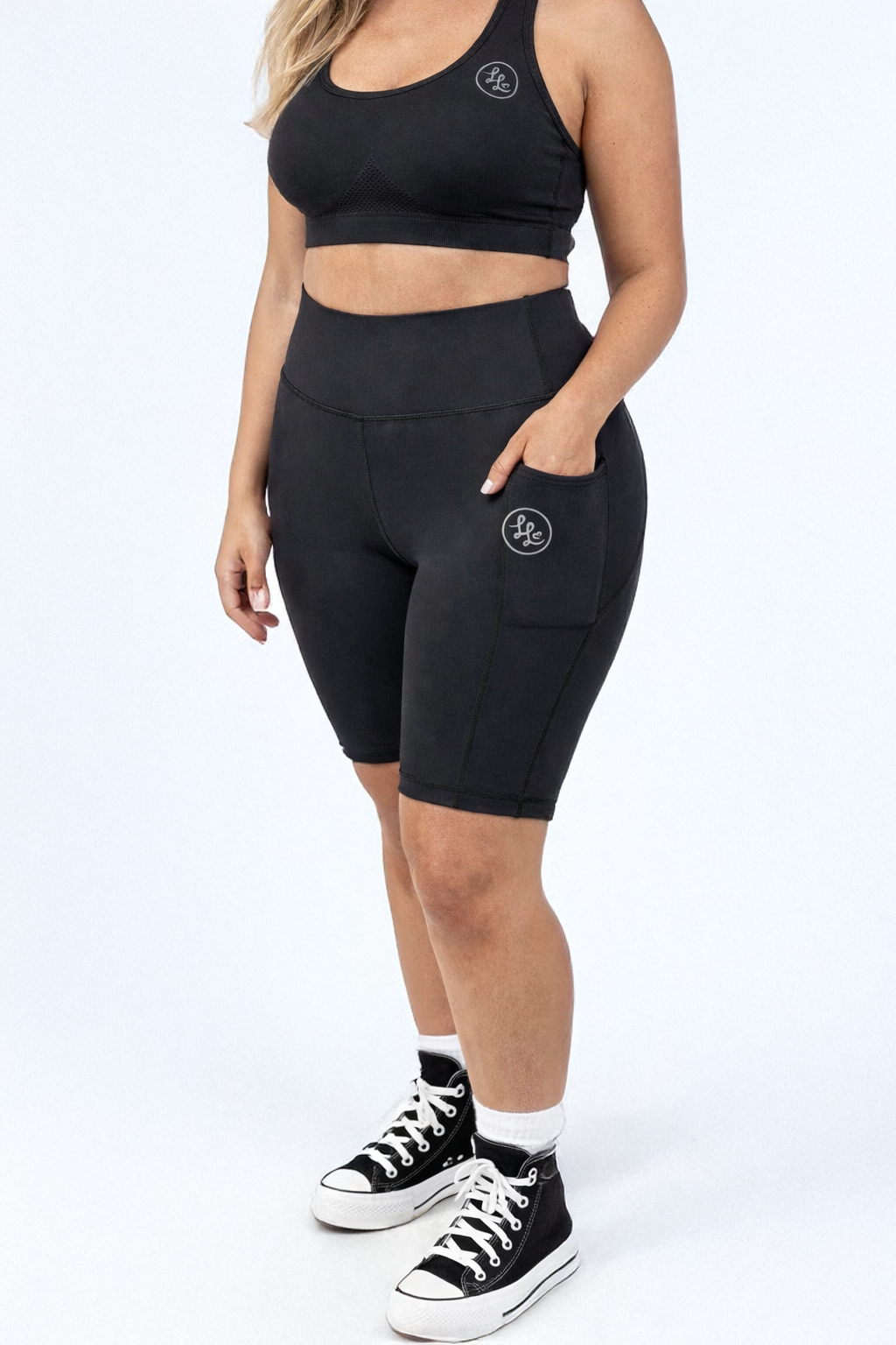 Plain Black ACTIVE Side Pocket Shorts