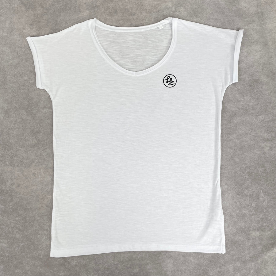 White V-Neck Slub Raw T-Shirt