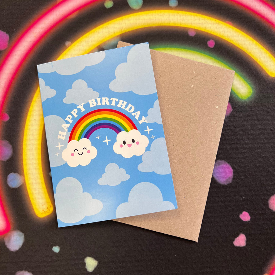 Happy Birthday Rainbow Cloud Card (Blue)